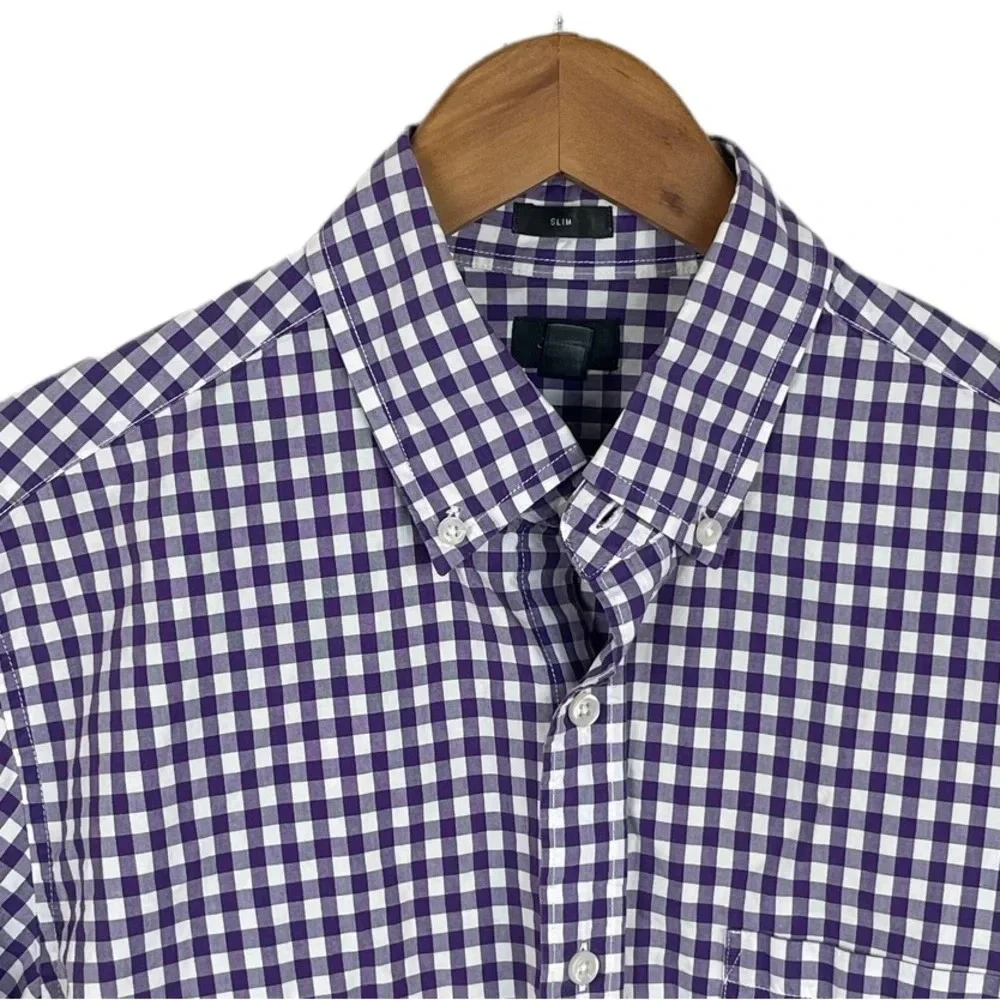 BF869 Mens J. Crew Gingham Print SLIM Fit Pocket preppy Button Down Shirt M
